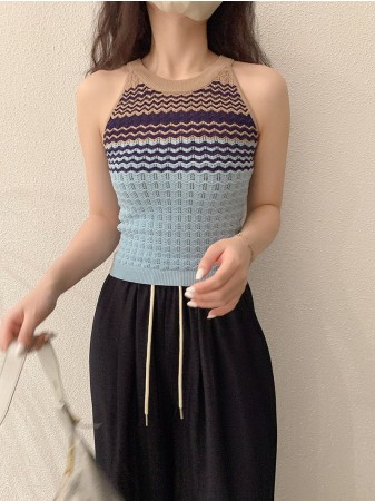 撞色波浪刺繡背心(7色)