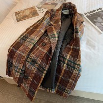 加厚毛呢鋪棉格子西外
